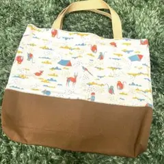 ハンドメイド　レッスンバック　アウトドア柄 幼稚園バック　入園準備