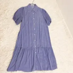 青と白ストライプ 半袖シャツワンピース L Hudson honey