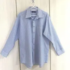 L サイズ メンズ青と白のストライプ長袖シャツ