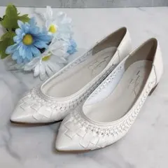 極美品 ルタロン ポインテッドサシメッシュフラット バレエシューズ レザー 現行