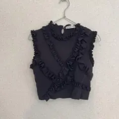 ZARA ブラック フリル ノースリーブ ニット