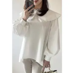 【人気即完売】ZOZO限定　スカラップ　ビックカラー　フレアブラウス　ホワイトのサムネイル