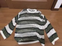 ボーダー柄 透かし編みニット 長袖のサムネイル