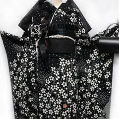 【トールサイズ】◆絞り 振袖7点セット ◆黒ブラック 正絹 フルセットSI45