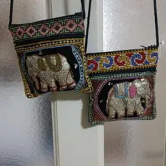 象の刺繍ポシェット 2個セット