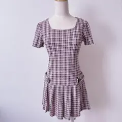 平成ギャル　プリーツ　ミニスカート　チェック　黒ピンク　ミニワンピース　y2k