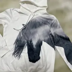 ホワイト 馬のシルエット パーカー