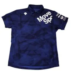 DESCENTE MOVE SPORT 総柄 デカロゴ ポロシャツ 青 S 美品