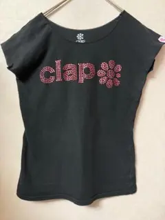 #4736 clap Women’s M ブラック ラインストーンロゴTシャツのサムネイル