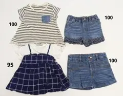 （まとめ売り）4点（サイズ95〜100）ガールズ半ズボン、Tシャツのサムネイル