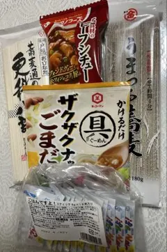 干しそば2種・ビーフシチュー・麺用ソース・のりつくだ煮スティック　計5点のサムネイル
