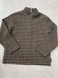 ベベ チェック柄 ハイネック長袖カットソー