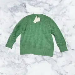 【新品】ZARA120cmグリーン緑長袖ケーブルニットノーカラー無地定番knit