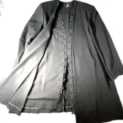 美品 桂由美 ブラックフォーマル ロングジャケット 半袖ワンピース 2点 11号