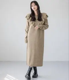 LOWRYS FARW ２ＷＡＹフリルニットワンピース ベージュ