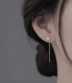 パールチェーンロングピアス