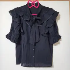 アクシーズファム☆半袖ブラウス☆フリル☆リボン☆ブラック