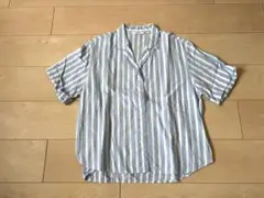 青と白のストライプ 半袖シャツ S