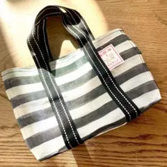 新品 台湾 漁師網バッグ 1号サイズ トートバッグ　白×黒ストライプ 高建桶店