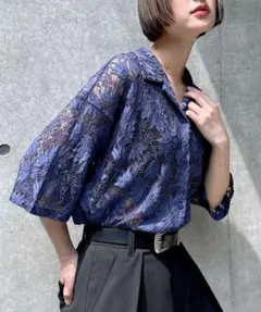 PAGE BOY レースカイキンシャツ (半袖)　ネイビー