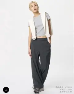 新品・タグ付きUNIQLO 感動ワイドパンツ XL ダークグレー スラックス