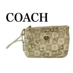 【極美品】未使用 コーチ ミニポーチ ハート 小物入れ コスメポーチ ベージュ