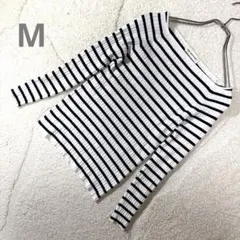 【美品】INED イネド ボーダーニット リブ トップス 長袖 ホワイト×黒のサムネイル