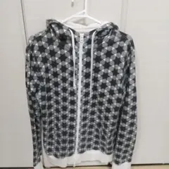 BEAMS グレーとホワイト チェック柄 パーカー Lサイズ