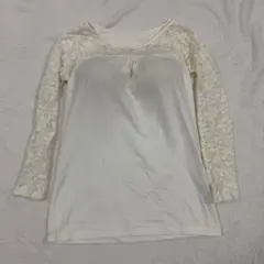 GU カップ付きTシャツ　七分袖 レース 長袖 白 カットソー　ホワイト　L