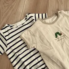 バースデイデイリーライン　ボーダー　半袖　ロンパース はらぺこあおむし　80