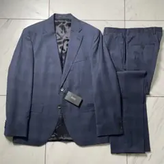 未使用級 HUGO BOSS タグ付 セットアップ シャドーチェック 紺 48