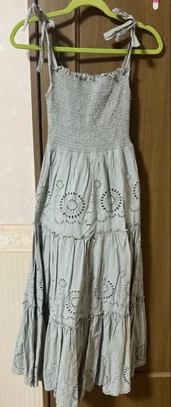 ZARA 刺繍入りキャミロングワンピース グリーン