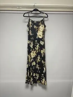 ZARA ヴィンテージ風 花柄キャミワンピース ロングワンピ ブラック