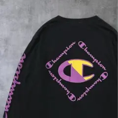 【Champion】長袖Tシャツ L ブラック ビッグロゴ フェード 古着