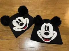 ミッキーマウス ポンポン付きニット帽 2個セット