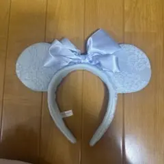 水色 ミッキー耳 カチューシャ リボン付き