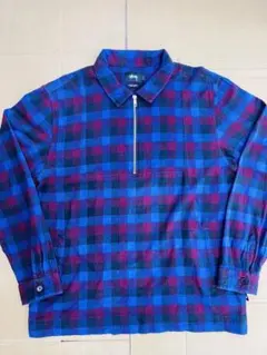 STUSSY（ステューシー）ハーフジップ チェックシャツ プルオーバー Lサイズ