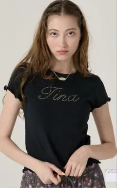 tina:jojun ラインストーンコンパクトTシャツ ブラック