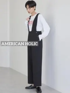 k1059 AMERICAN HOLIC サイドボタンサロペット　ブラック