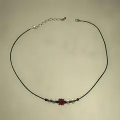 ハンドメイド ビーズネックレス レッドフラワー