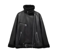 男女兼用 ボア裏地 バックル ライダー ムートンジャンパー レザー ジャケット