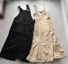 サロペット 2点セット ブラック ベージュ　マタニティのサムネイル