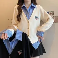 【大きいサイズ有】 レディース トップス　重ね着風　春 秋冬 新品 長袖　シャツ