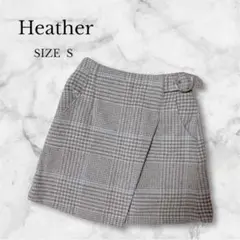 ヘザー ショートパンツ ラップ風スカート チェック ベルト付き 上品 グレー S