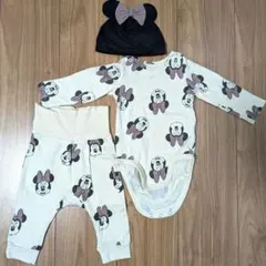 【値下げ】H&M ミニーマウス ベビー服セットアップ　帽子付き　サイズ約70