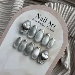現品発送　ミラーフレンチ　マグネットネイル　ハートネイル　ワンホン　韓国