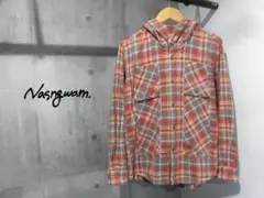 美品 Nasngwam ナスングワム フード付き チェック ヘビーネルシャツ L