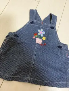 【美品】MIKIHOUSE デニム花柄刺繍ジャンバースカート80cm