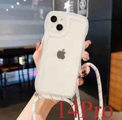 うねうね 紐 ホワイト iPhone 14Pro 大人気 韓国 ケータイカバー