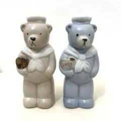 【未使用】2個セット クマの陶器製 調味料入れ（白と青）